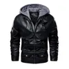 高品質の革のジャケットメンブラウンブラックPUレザーオートバイジャケット取り外し可能なフード付き男性PUジャケットコート231225