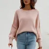 Suéteres femininos na moda camisola de inverno com nervuras guarnição pele-toque de malha mulheres cor pura jumper básico