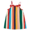 Girl Dresses Fashion Cotton Slip Princess Dress Vestido Summer Children Bow Stripe Vest Skirt Korean Toddler Kids Beach Holiday 1-12Y