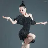 Sahne Giyim Moda Çocuklar Salsa Elbise Sequin Latin Dans Elbisesi Kızlar Saçak Balo Salonu Samba Tango Dresse Spractice