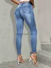 Calças de brim femininas azul rasgado buracos jeans magros ajuste alto estiramento angustiado jeans apertados jeans femininos roupas j231226