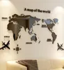 Carte du monde créative acrylique décoratif 3D autocollant mural pour salon chambre bureau 5 tailles bricolage maison Y2001033514323
