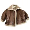 Veste en cuir de cachemire hiver garder au chaud veste pour garçons doublure épaisse avec col en fourrure en peluche manteau lourd à capuche pour enfants filles manteaux 231226