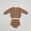 Set di abbigliamento 3666C Baby Set maglione lavorato a maglia vestito 2023 autunno filato di cotone Pit Net ragazzo due pezzi cardigan cappotto pantaloni di pane