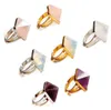 Natural Stone Crystals Adjustable Size Aura Rings Inlaid Quartz Pyramid Creative Big Ring European American Fashion Charm Reiki He5588716