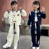 Autumn Winter Kid Girls Clothing Baseball Jersey Sports Suit Kids Clothing Girl Letter Coat Long Trousers 2 Piece Set 3-13 Years 231225