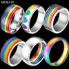 Mens Womens Rainbow Colorful LGBT Pulsera Ring Stainless Steel Wedding Band Lebian & Gay Rings Drop 262f