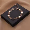 Snap up designer bangle Four Leaf Clover charm Bangle Elegant fashion 18K gold agate shell chain fashion birthday party perfect gift HH