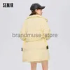 Women's Down Parkas Semir Down Jacket Women Medium Long Long Tryck 2023 Winter New Fashion Cream Yellow Stand Collar Midjejacka J231226