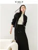 Arbeitskleider Vimly Schwarz Casual Rock Set Revers Reißverschluss Langarm Mantel Gerade Split Maxi 2023 Winter 2 Stück Sets Frauen Outfit M3930