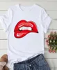 2022Korte mouw dames039s casual ronde hals trui zomer nieuwe witte T-shirt met sexy lip patroon flanellen shirts voor dames8309412