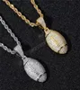 Hip Hop Iced Out Football Pendant Necklace Gold Silver Plated Mens Bling Sport Jewelry Gift9985382