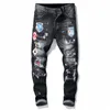 デザイナージーンズジーンズスタックジーンズの男性ブラックジーンズメンジーンズ高品質のジーンズリッピングスリムフィットオートバイバイカーパンツマンファッション