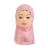 Ethnic Clothing Kids Girls Amira Hijab Flower Tassel 2-6 Years Old Pull On Islamic Scarf Head Wrap Headscarf Turban Muslim Children Hat