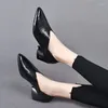 Dress Shoes Large Size Soft Leather Shallow Mouth Pointed Thick Heel Women 2023 Spring Autumn Snake Scale Pattern High Heels