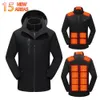 Veste chauffante 15 zones hommes femmes lavées USB vêtements chauffants à manches longues à capuche veste chauffante Sports d'hiver Ski Camping 231226