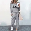 Calças femininas de duas peças moda feminina duas peças jogger conjunto casual pulôver esportes wear roupas esportivas jogging amor bonito conjuntos de impressão para o sexo feminino