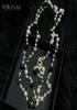 Collar largo de perlas de imitación para mujer No5, collar largo de doble capa, collar largo de donna camelia, collar de fiesta 2068967