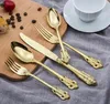Sets Highgrade retro flatware set silver and gold stainless steel cutlery set knife fork spoon 5piece dinnerware set tableware sets G