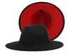 Herrkvinnor Black Red Patchwork Wool Felt Floppy Jazz Fedora Hats Fashion Party Formell Cowboy Hat Wide Brim Panama Trilby Cap1799909