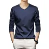 T-shirts pour hommes automne hiver chemise col en V à manches longues doublure en velours pull doux chaud mi-long T-shirt pour automne printemps col en V