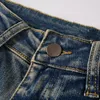 Groothandel goedkopere mannen brief borduurwerk gat patch slim fit blauwe skinny jeans jeugd amiryes plus size