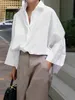 Yeezzi Women Stylish Black White Solid Color Lapel Blouses Spring Auturt Lengeve Leas Loose Causal Office Shirts Tops 231225