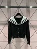 Women's Sweaters Designer Brand muimui 2023 New Design Feeling Reducing Age High Waist Long Sleeved Navy Neck Knitted Cardigan for Women GYSX