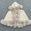 JANEFUR Mantella in lana Poncho con vera pelliccia per bambini 2023 Moda carina e calda per bambina con colletto e cappotto invernale 231226