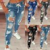Women's Jeans VOLALO Drawstring Denim For Women Ripped Hole Stretch Jean Ladies Full Length Pencil Pants