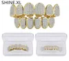 Gold Silver Plated Hip Hop Vampire Teeth Grillz Top and Bottom Iced Out Micro Pave CZ Stone Bling Body Jewelry4779102