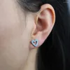 Aretes 2023 Regalo del día de San Valentín para amante Novia Joyería delicada mínima Piedra turquesa pavimentada Pendiente pequeño en forma de corazón