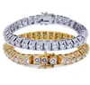 Bracciale a catena da tennis con zirconi grandi hip-hop placcato in oro 18 carati e oro bianco a fila singola con diamanti trapezoidali da uomo Catene cubane Rappe8441000