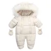 Kış bebek tulumu kalın sıcak bebek kapşonlu polar bodurlar doğumlu erkek kız tulumlar dış giyim çocukları Snowsuit 231225