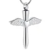 IJD12240 – pendentif ailes d'ange en acier inoxydable, bijoux de crémation, croix en cœur, pour animal de compagnie, souvenir de cendres commémoratives humaines, collier 232A