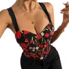 Women's Tanks Floral Camisole Women Red Spaghetti Strap Elastic Waist Backless Top Fashion Vacation Ladies Slim Summer Y2K Sexy Tank Tops