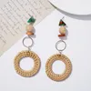 Stud Earrings Geometric Drop Korean Dangle For Women Girls Oversize Round Straw Wicker Style Jewelry Summer Beach Accessories