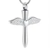 IJD12240 – pendentif ailes d'ange en acier inoxydable, bijoux de crémation, croix en cœur, pour animal de compagnie, souvenir de cendres commémoratives humaines, collier 241G