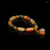 Strand Chinese Style Vintage Ethnic Natural Jinsi Stone Bamboo Joint Bracelet For Women Mother's Gift Jewelry