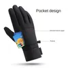 Inverno ao ar livre luvas de esqui à prova dwaterproof água ciclismo motocicleta dedo cheio quente lã térmica com pequeno bolso zíper 231225