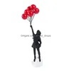 Decorative Objects Figurines Flying Balloon Girl Figurine Home Decor Banksy Modern Art Scpture Resin Figure Craft Decoration Colle Dhopx