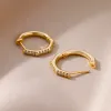 Cross 14k Yellow Gold Earrings for Women Zircon Golden Color Hoop Earring Aesthetic Jewelry Accessories arete mujer