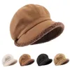 Winter Hats for Women Suede Bucket Hat Plus Velvet Lamb Hair Caps Outdoor Warm Thick Beret Wide Brim Windproof Cap 231226