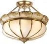 Chandeliers American Glass Copper Half-Ceiling Type Hallway Bedroom Study Balcony Ceiling Light Round Bronze Lighting