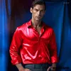 Men's Dress Shirts Men Autumn Winter Long Sleeve Button Up Formal Shirt Mens Satin Nightclub Plus Size Gold Blue Performance Clubwear