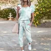 Women's Two Piece Pants 2 Pcs/Set Chic Women Blouse Trousers Set Soft T-shirt Rich Colors Pockets Lady Summer Suit Dress-up