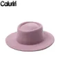 Geizige Krempe Hüte Caluriri Wolle Fedora Hut Winter Outdoor Lady Elegant Wide 100 Frauen Rosa Temperament2930097