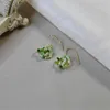 Boucles d'oreilles en cristal vert faites à la main, en argent 925, bijoux de perçage pour femmes, romantique, japonais, coréen, fin, tendance, cadeau goutte