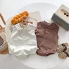 Salıncaklar yaz bebek kolsuz pamuklu bodysuit katı doğmuş bebek cep yeleği tulum toddler erkek kız kıyafetleri 0-24m