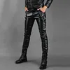 Idopy Fashion Men's Studded Faux Skórzane spodnie sceniczne Motocykl motocyklowy motocykl motocyklowy Slim Fit Pu Party Party For Male 231226